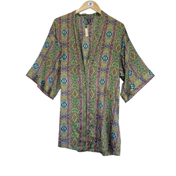 VICTORIAS SECRET Paisley Kimono Robe Geometric Multicolor Satin Womens Sz XS NWT - Picture 9 of 10